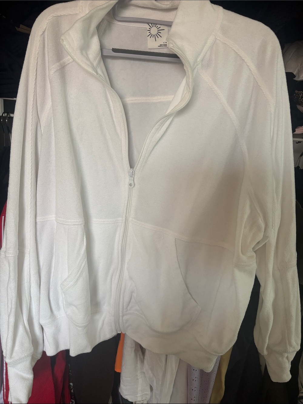 aerie White Full-Zip Hooded Fleece